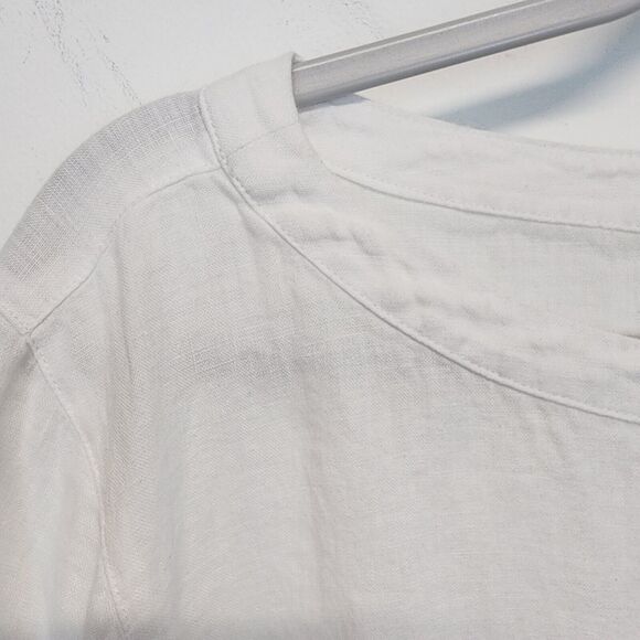 J.Jill Linen Colorblock Tunic Size XL Blue White 3/4 Sleeve Round Neck Coastal - Picture 5 of 16